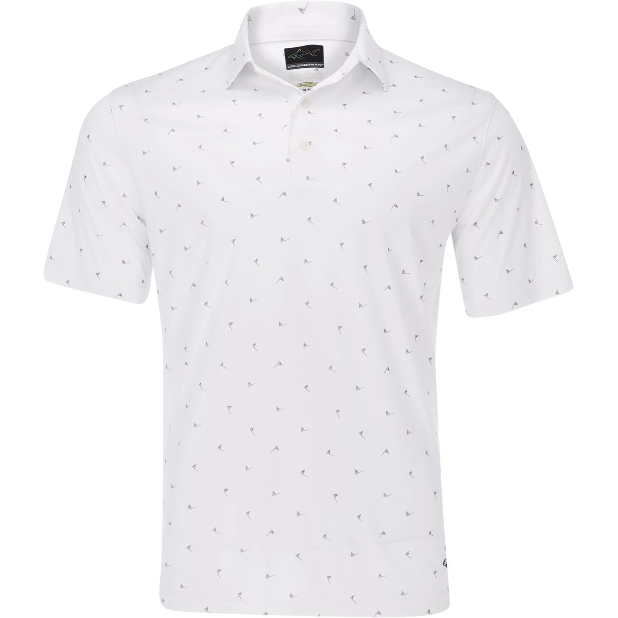 Greg Norman ML75 Microlux Pin Flag Print Shirt Polo Short Sleeve Golf Apparel 1 Greg Norman ML75 Microlux Pin Flag Print Shirt Polo Short Sleeve Golf Apparel